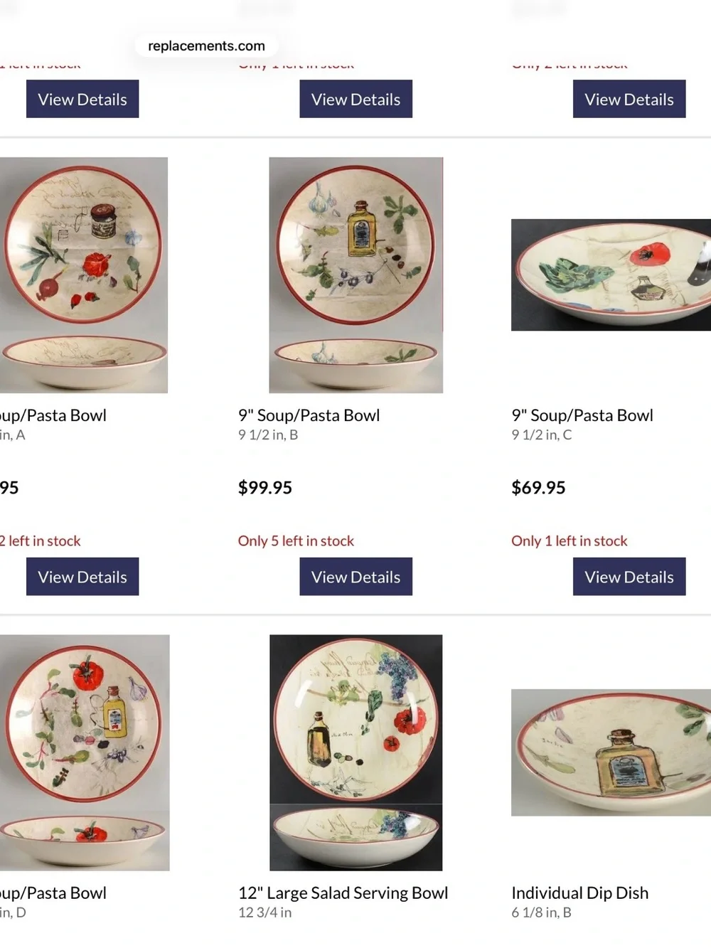 Williams Sonoma Les Legumes 9.5in. Bowls Pasta Salad Soup Discontinued